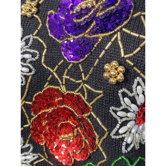 Vintage Western Connection Womens Medium Black Beaded Sequin Floral Pullover Swe - Picture 5 of 10